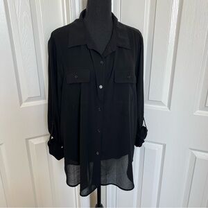 💋 Black Sheer Active USA Buttons Front & Back Blouse Top Size 3X
